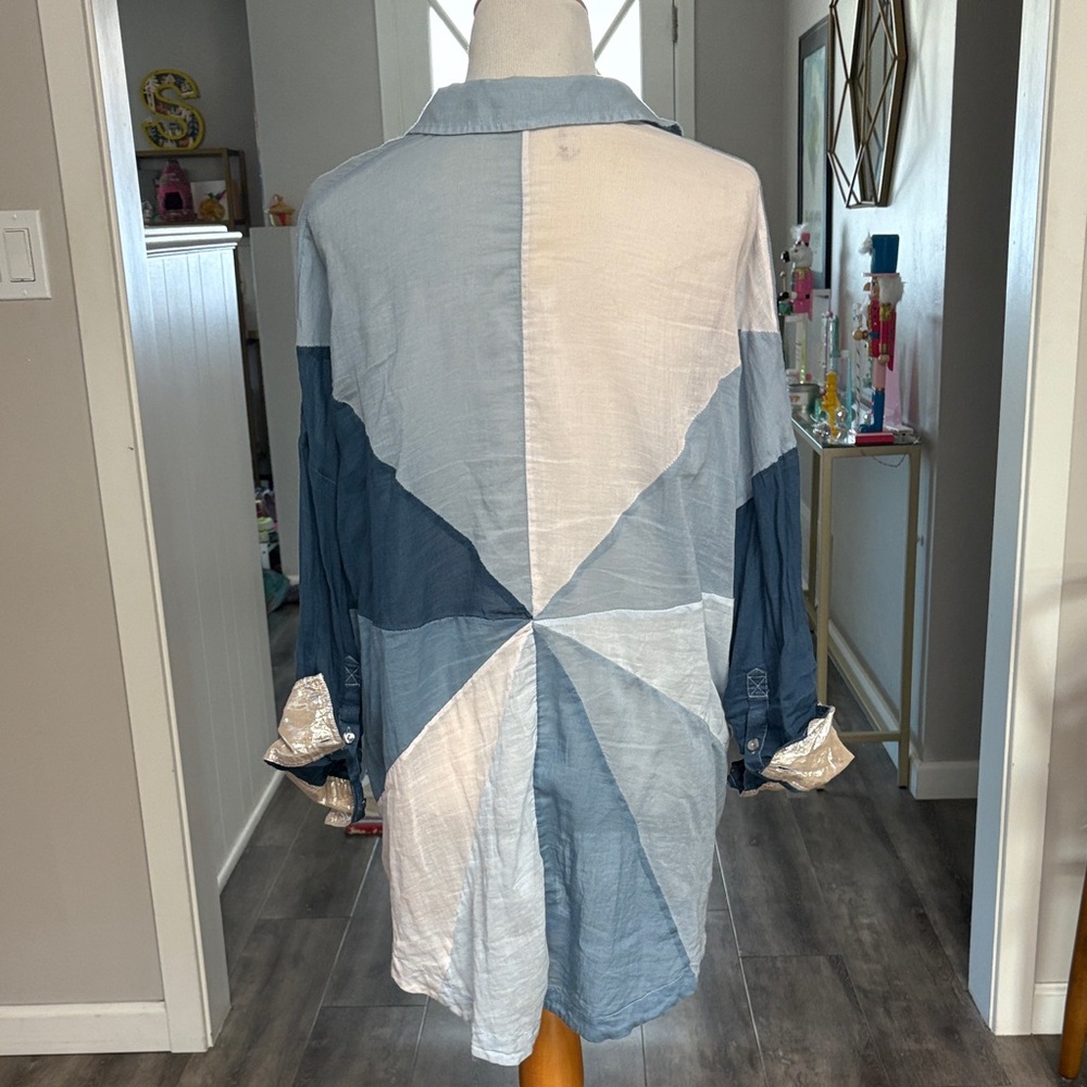 Free People Colorblock Button-Up Shirt with metallic detailing